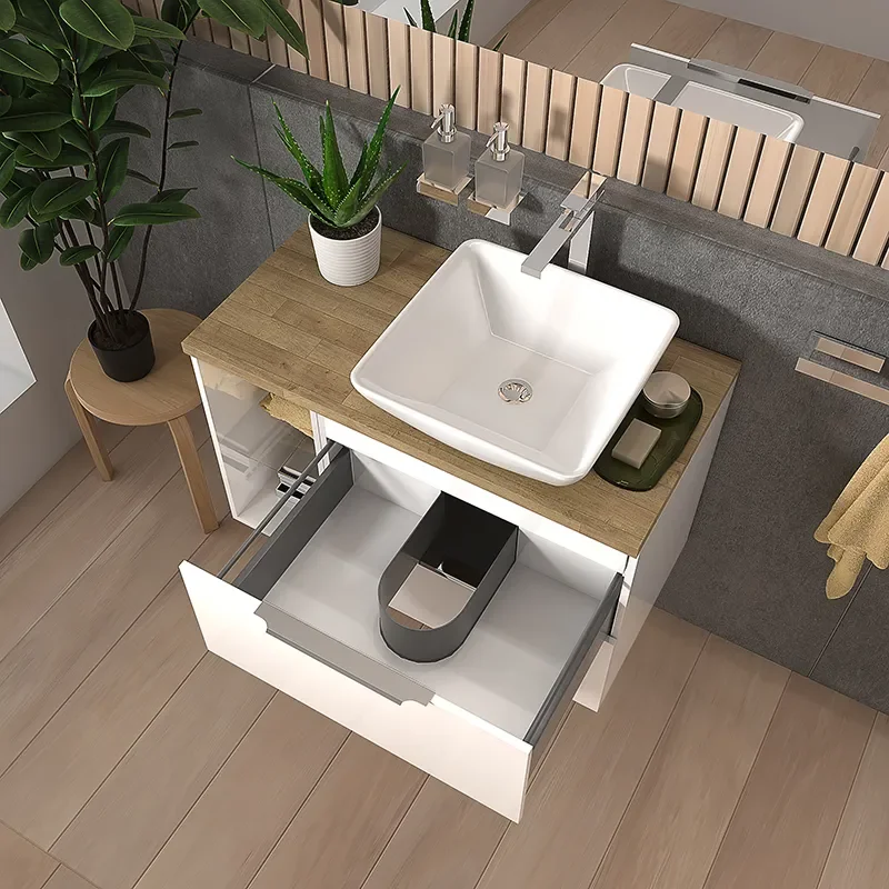 sonix white 900 wall hung unit with oak worktop