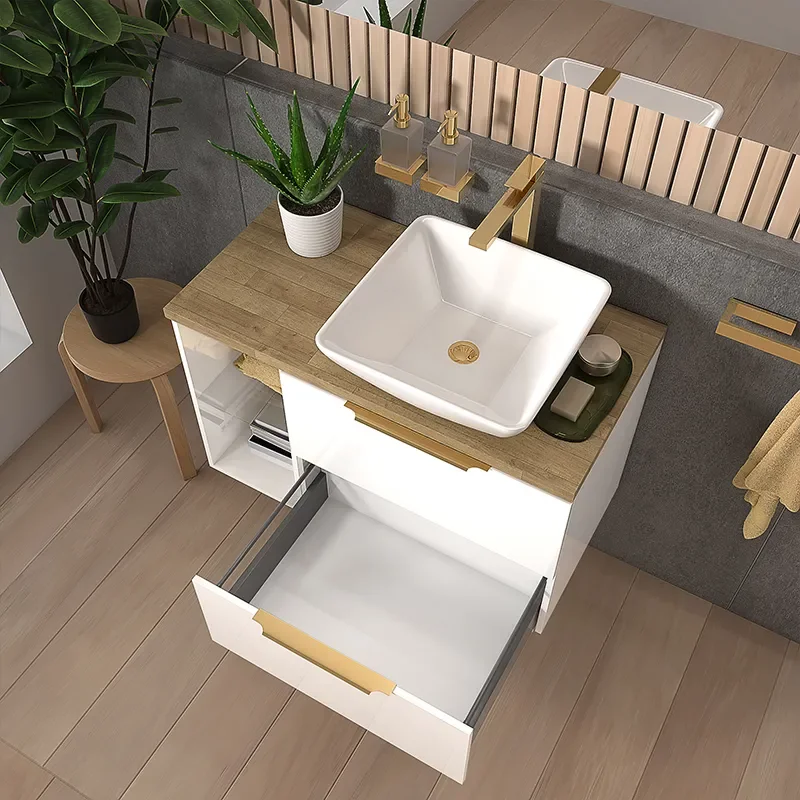 sonix white 900 wall hung unit with oak worktop
