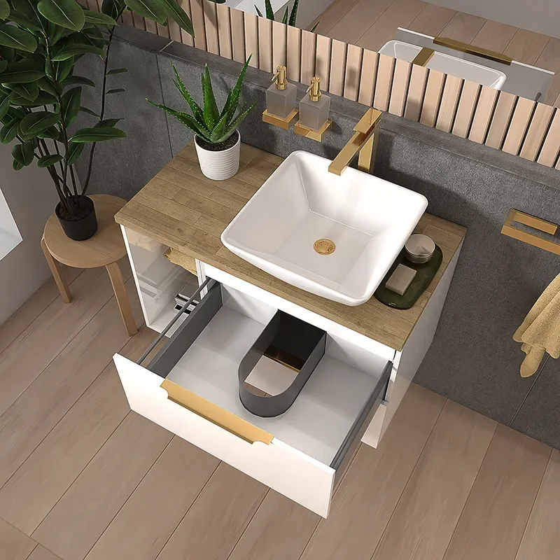 sonix white 900 wall hung unit with oak worktop
