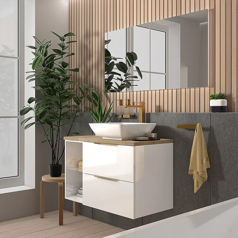 sonix white 900 wall hung unit with oak worktop
