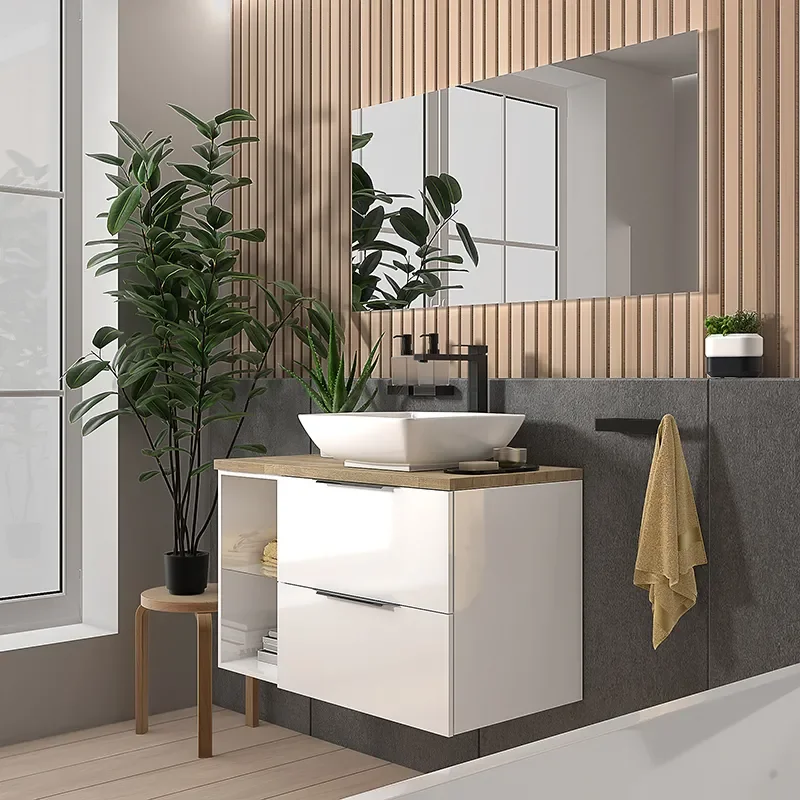 sonix white 900 wall hung unit with oak worktop