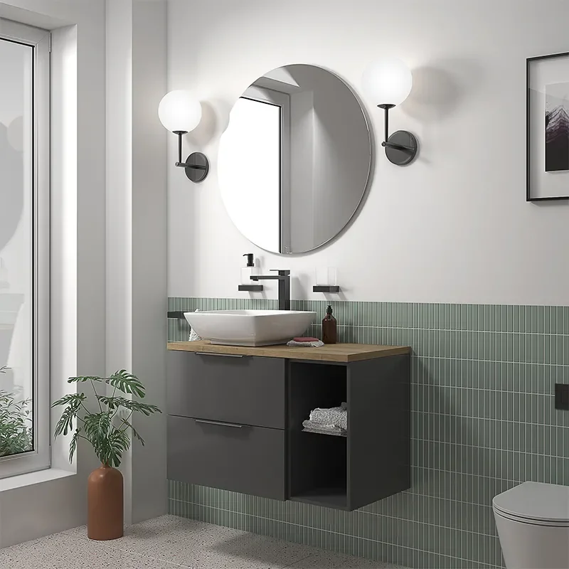 sonix grey 900 wall hung unit with oak countertop