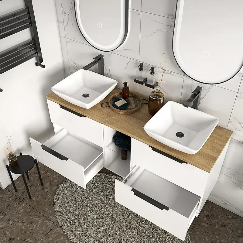 sonix white 1500 oak worktop vanity unit with basin