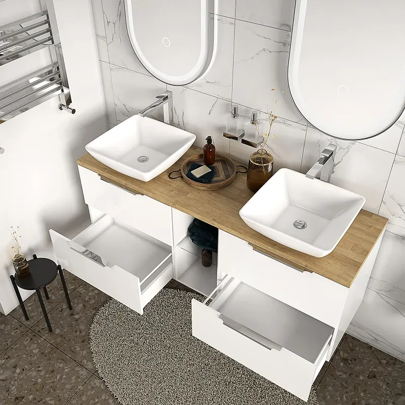 sonix white 1500 oak worktop vanity unit with basin
