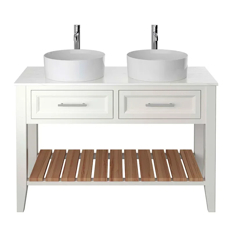 heritage broughton 1200mm chantilly double washstand vanity unit with round basin and choice of white or black worktop
