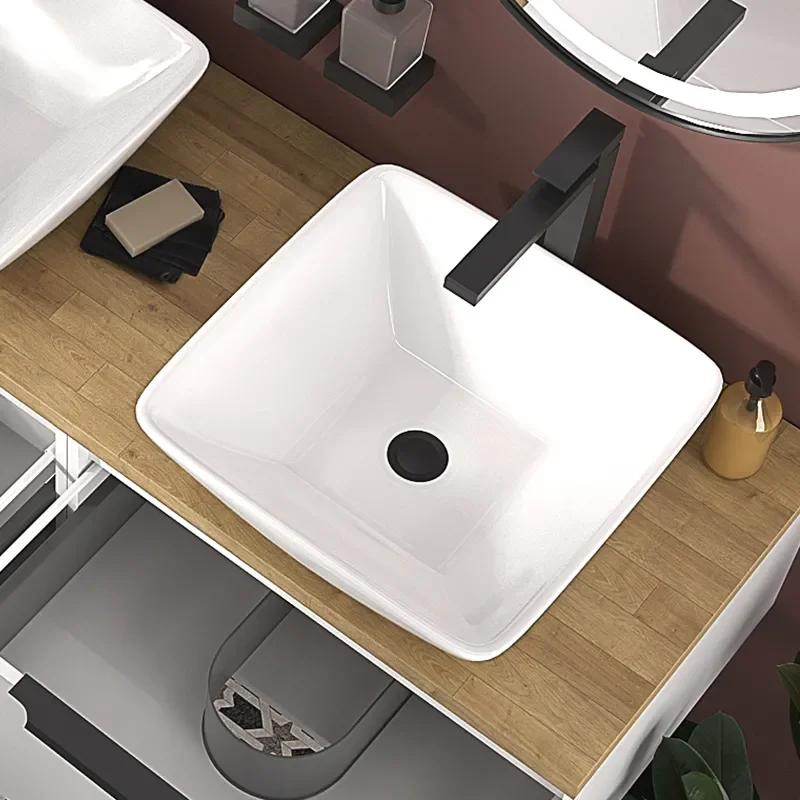 Jivana 1200 Wall Double Countertop Vanity Unit White with Oak Countertop