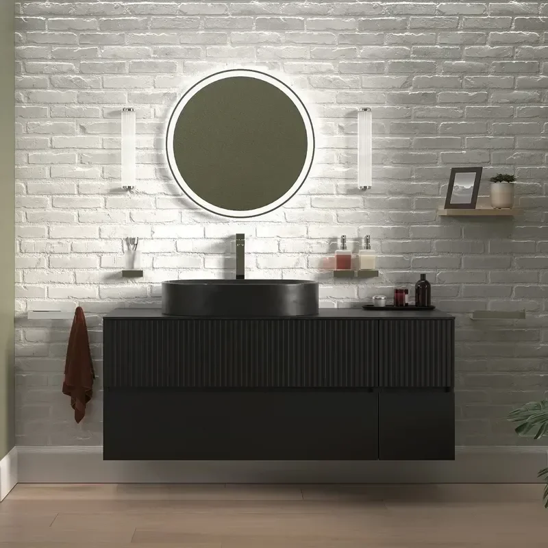 Product Image for 1300mm Black Wall Hung Vanity with Black Marble Basin & Side Unit 