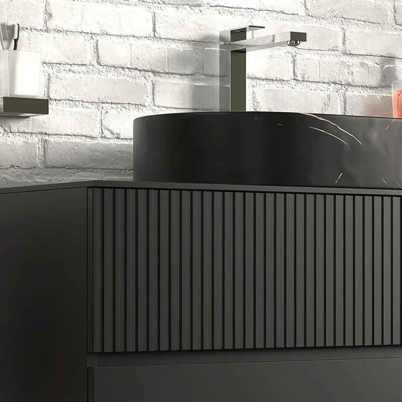 jasmine 1300 fluted black wall vanity with black sink 1 side unit