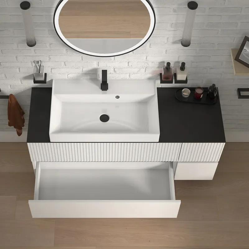 jasmine 1300 fluted white wall vanity with white sink 1 side unit