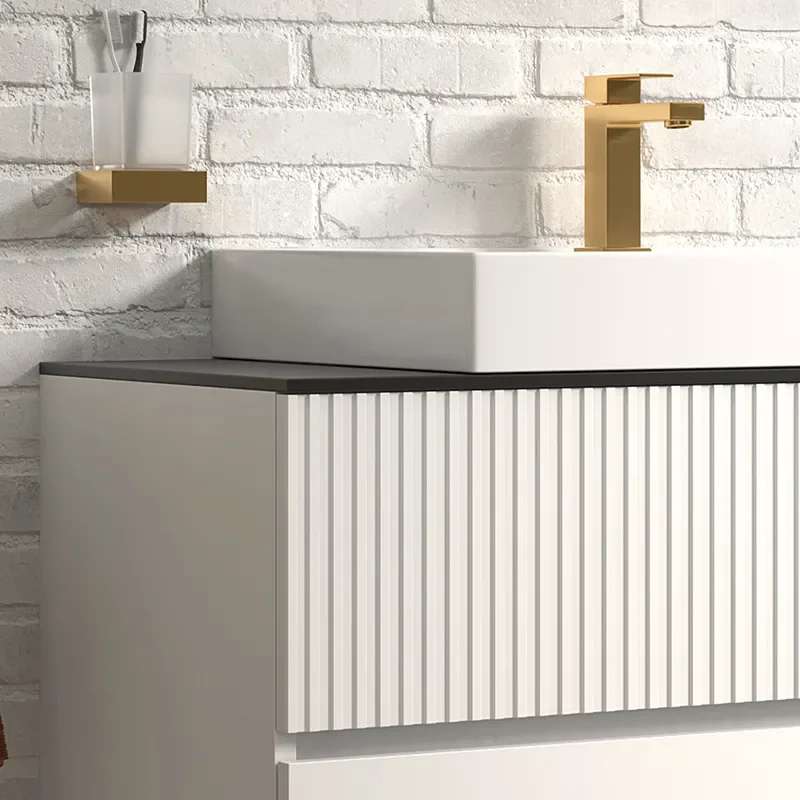 jasmine 1300 fluted white wall vanity with white sink 1 side unit