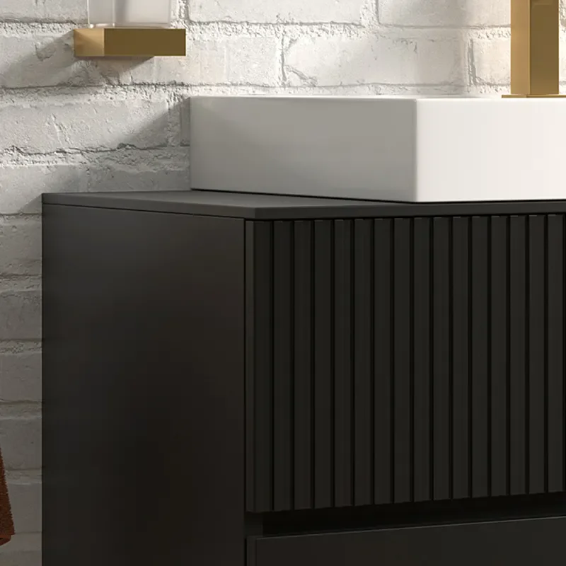jasmine 1300 fluted black wall vanity with white basin 1 side unit