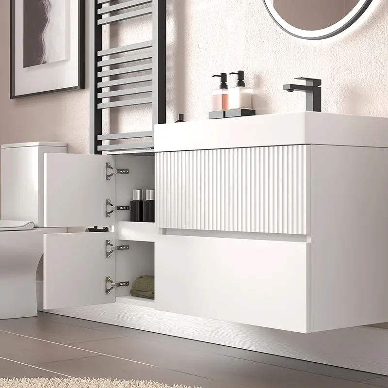jasmine 1000 fluted white wall vanity with white basin 1 side unit