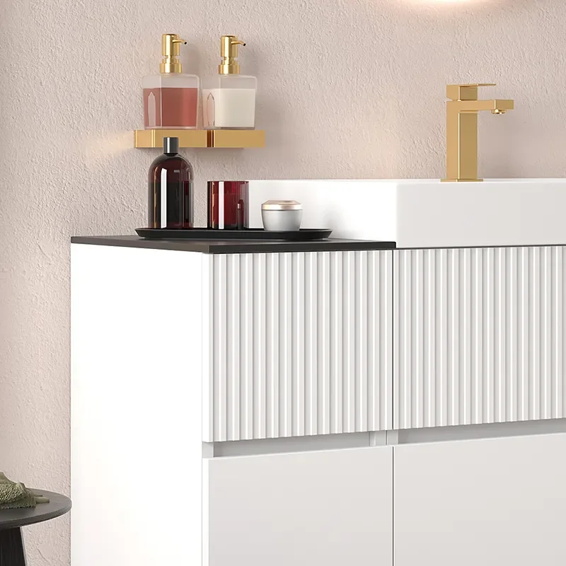 jasmine 1000 fluted white wall vanity with white basin 1 side unit