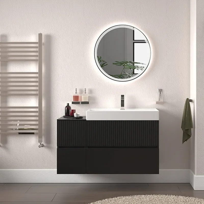 jasmine 1000 fluted black wall vanity with white sink 1 side unit