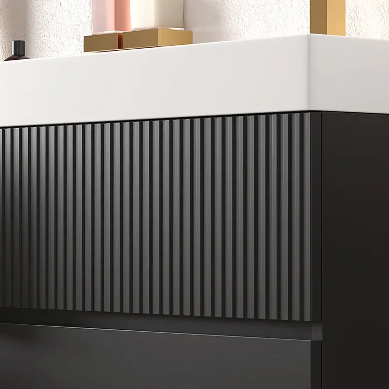 jasmine 1000 fluted black wall vanity with white sink 1 side unit