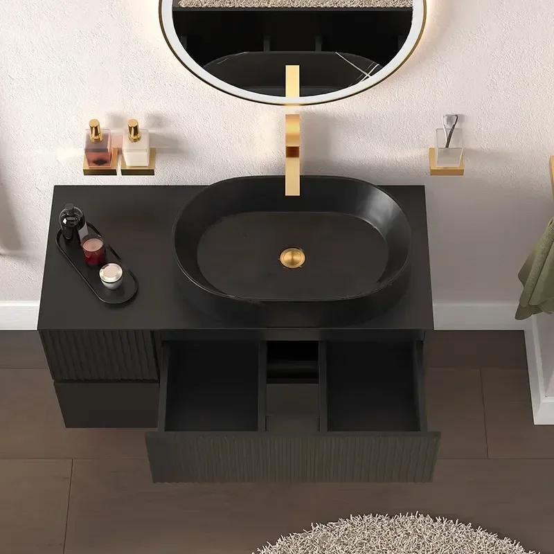 Product Image for 1000mm Black Wall Hung Vanity Unit with Black Sink & Side Unit 