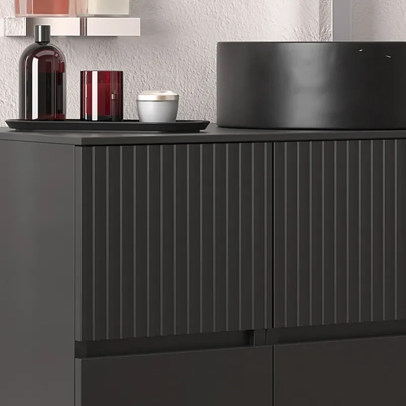 jasmine 1000 fluted black wall vanity with black sink 1 side unit