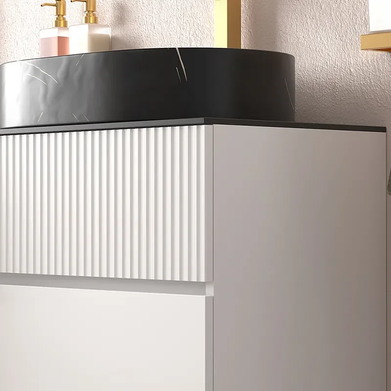 jasmine 1000 fluted white wall vanity with black basin 1 side unit