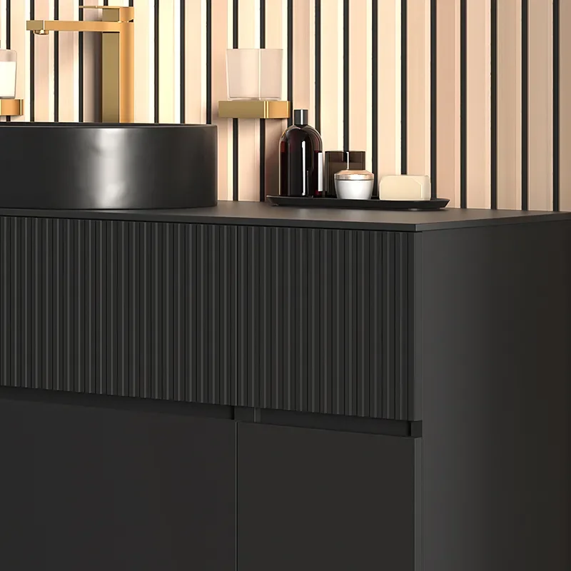 jasmine 1600 fluted black wall vanity with black sink two side units