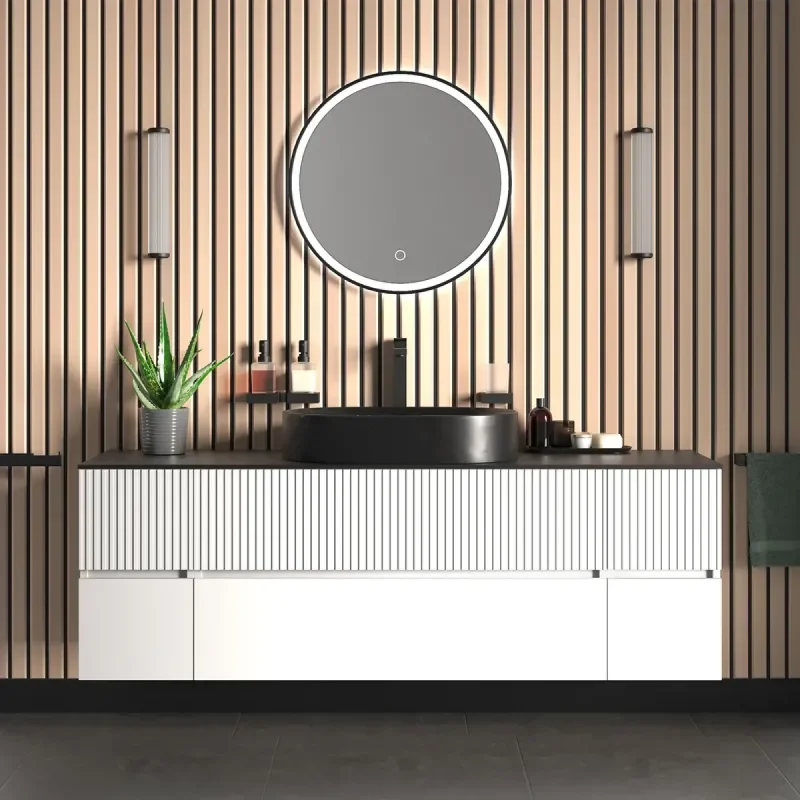 Product Image for 1600mm White Wall Hung Vanity Unit with Black Basin & Two Side Units 