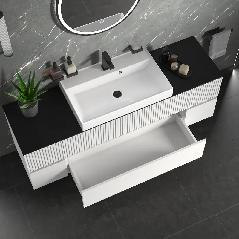 jasmine 1600 fluted white wall vanity with white sink two side units