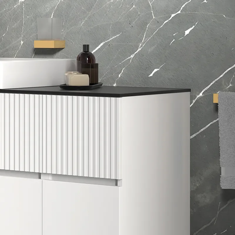jasmine 1600 fluted white wall vanity with white sink two side units
