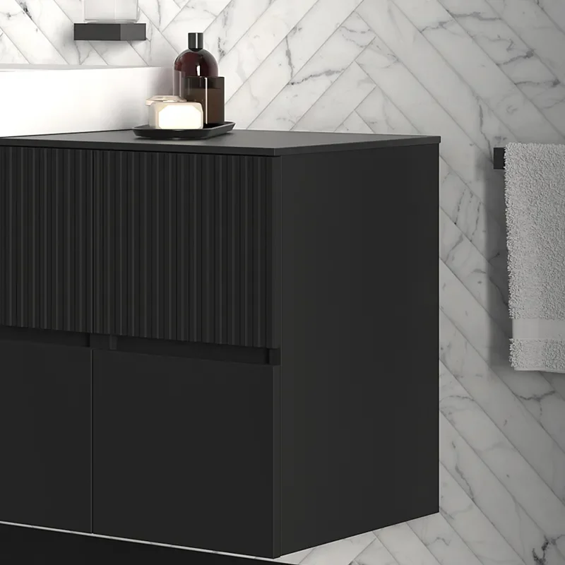 jasmine 1600 fluted black wall vanity with white basin two side units