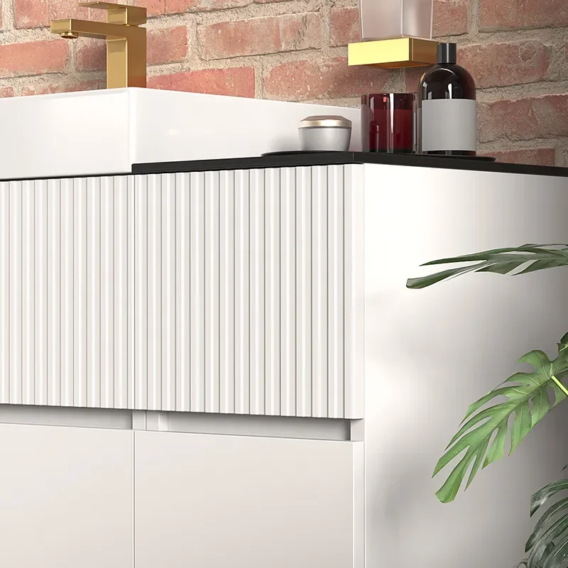 jasmine 1300 fluted white wall vanity with white sink two side units
