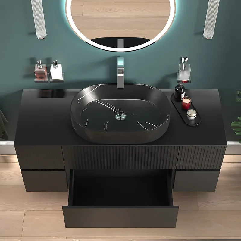 jasmine black wall vanity unit and black sink | Double Side Unit