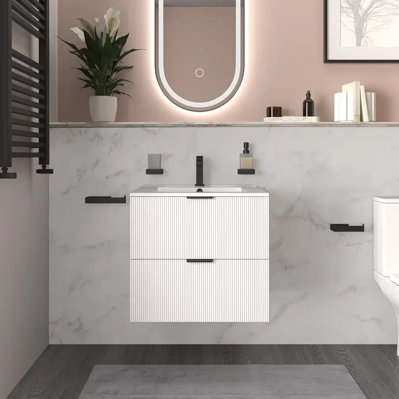 sonix white 600 wall vanity unit fluted