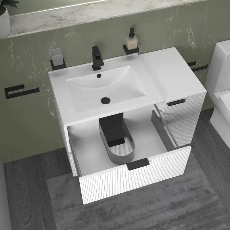 sonix white 900 wall vanity unit fluted