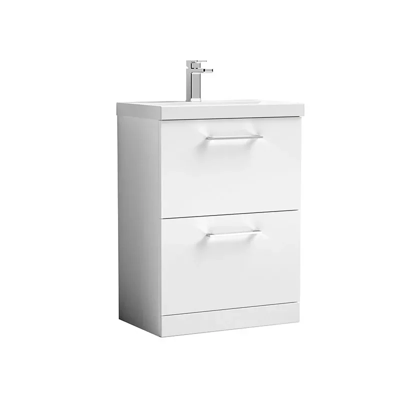nuie arno gloss white 600 floor vanity unit with basin and drawers