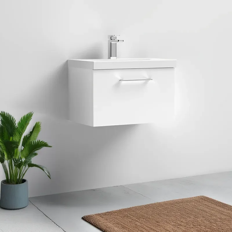 nuie arno gloss white 600 wall vanity unit with drawer