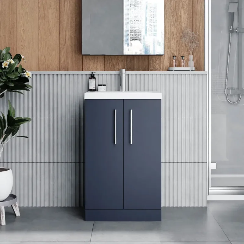 nuie arno indigo blue 500 floorstanding 2-door vanity unit & basin