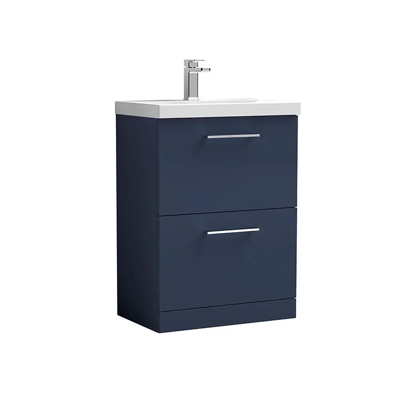 nuie arno indigo blue 600 floorstanding vanity sink unit with drawers