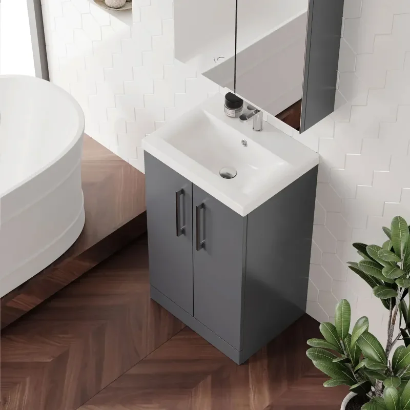 nuie arno grey 500 floor vanity sink unit with doors