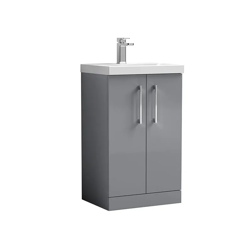 nuie arno grey 500 floor vanity sink unit with doors