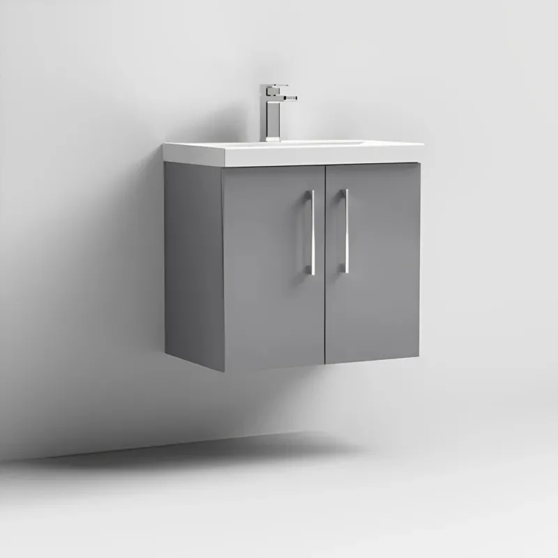 nuie arno grey 500 wall vanity sink unit with doors