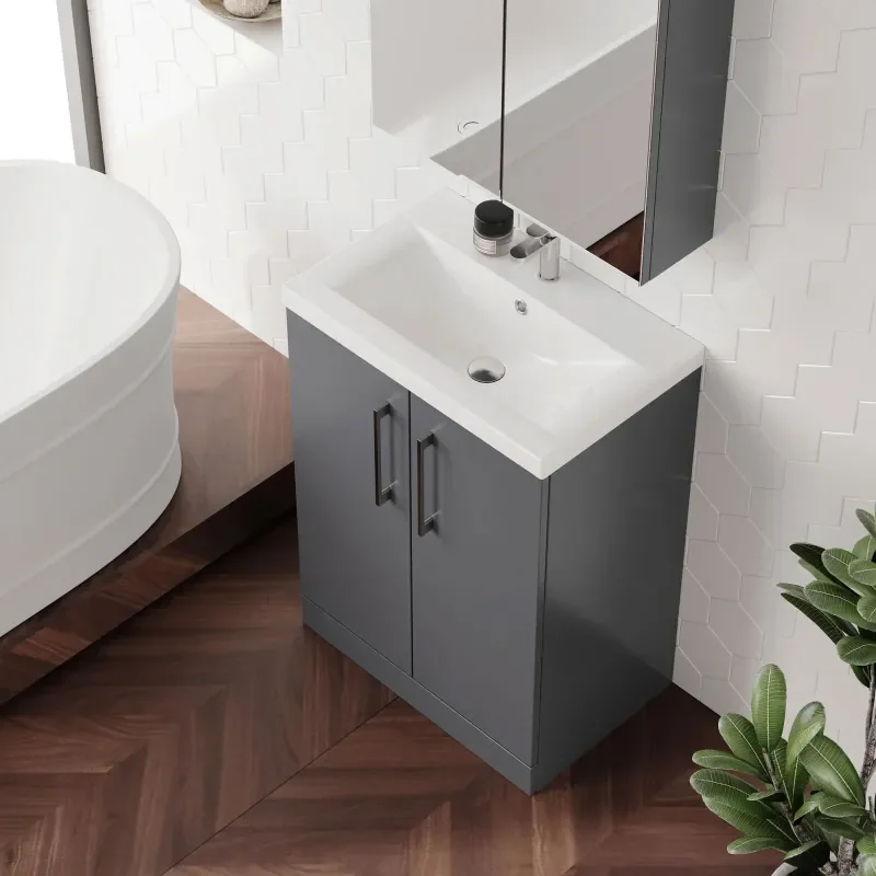 nuie arno grey 600 floorstanding vanity basin unit with doors