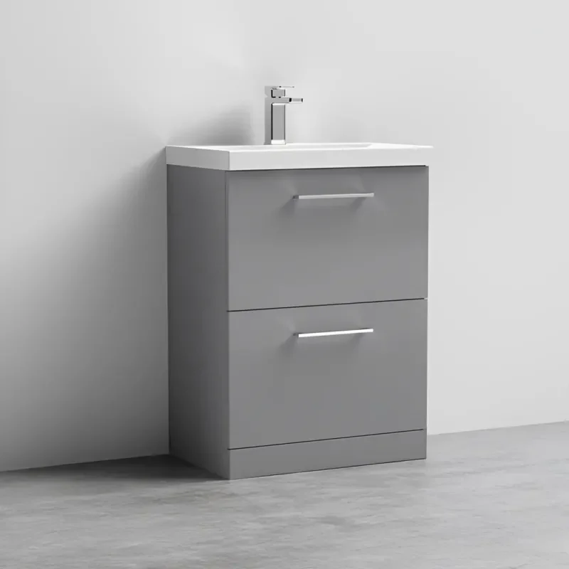 nuie arno grey 600 floor vanity basin unit with drawers