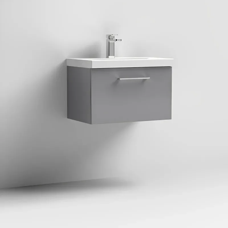 nuie arno grey 600 wall drawer vanity unit with basin