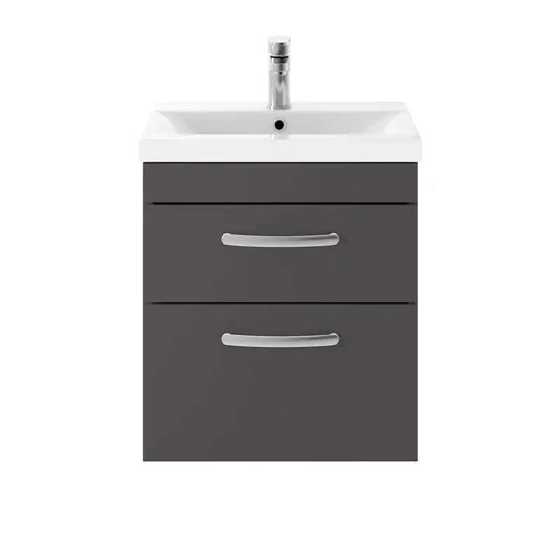 nuie athena grey 500mm wall hung vanity unit with two drawers
