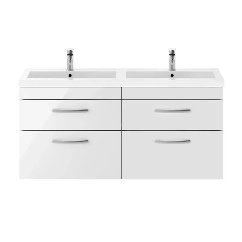 nuie athena gloss white 1200 wall hung double sink unit with four drawers