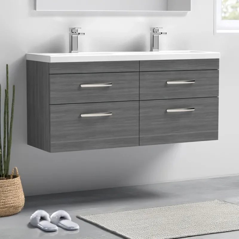 nuie athena anthracite 1200 wall hung vanity unit with double basin