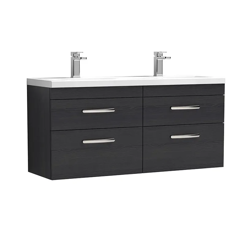 nuie athena black 1200 wall hung vanity basin unit with drawers