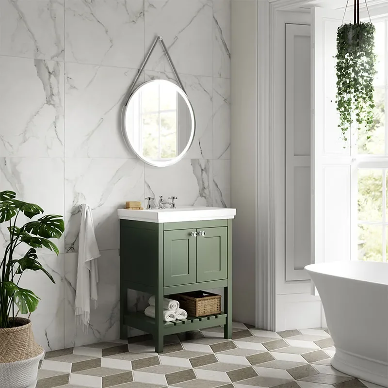 hudson reed bexley 600mm green floorstanding vanity unit with classic basin (2-door & 3th)
