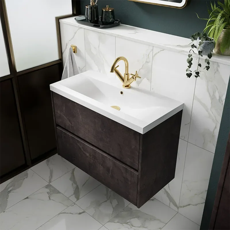hudson reed havana 600mm metallic slate wall hung vanity unit (2-drawer)