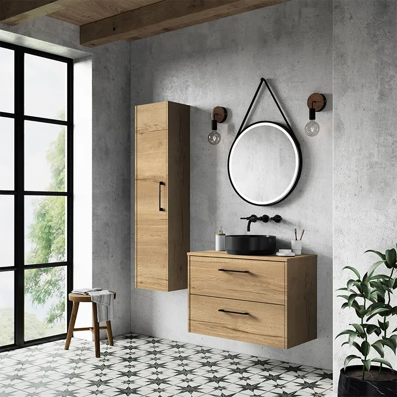 hudson reed juno 800mm oak wall hung vanity unit with worktop (2-drawer)
