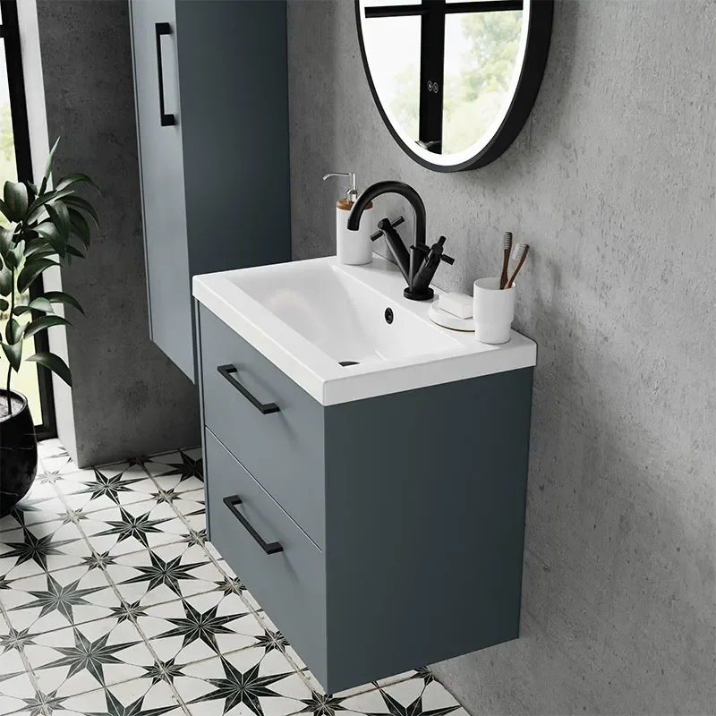 hudson reed juno 600mm grey wall hung vanity unit (2-drawer)