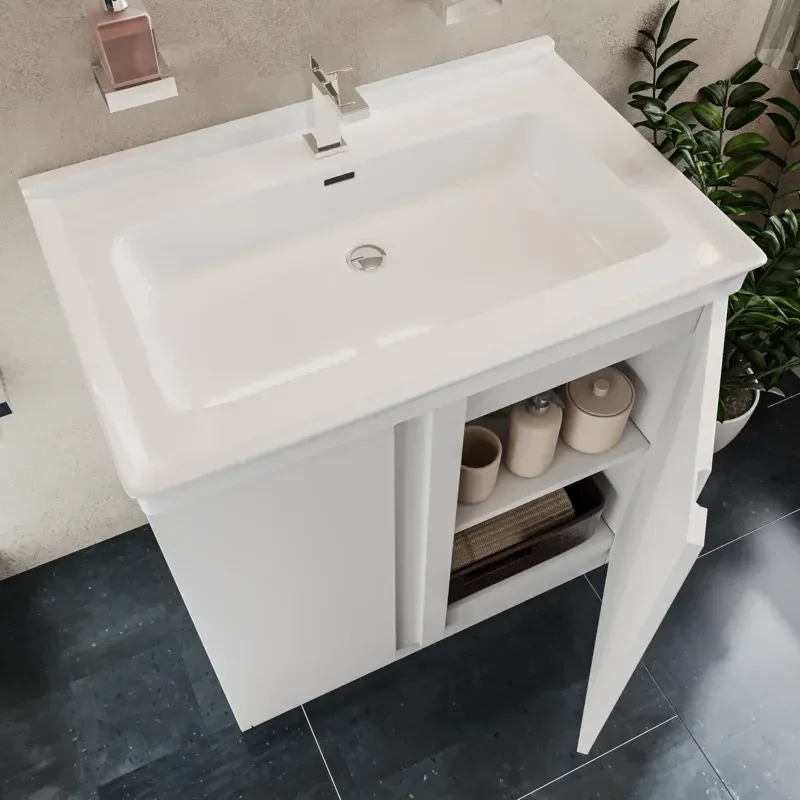 chester shower suite with 800 white floorstanding vanity and toilet